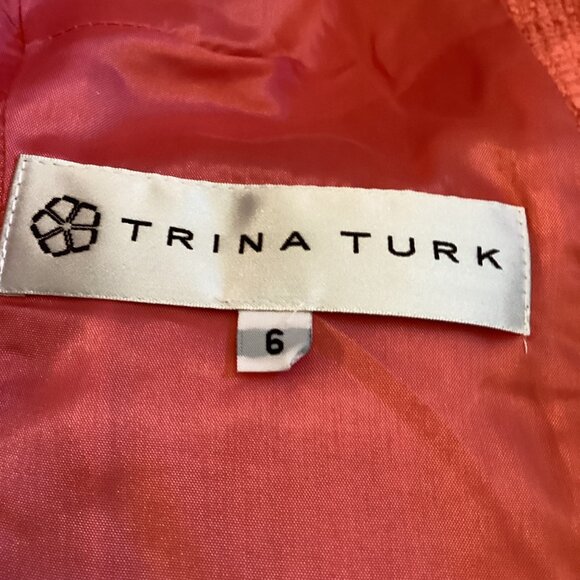 Trina Turk Blazer‎ Jacket Size 6 Tammie Tweed Fringe Trim Coral Orange - Picture 9 of 10
